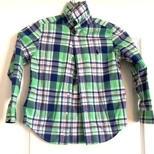 Boys size 6 plaided button down polo shirt